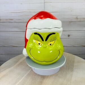 Dr. Seuss The Grinch Ceramic Cookie Jar 65th Anniversary 9" Santa Holiday New